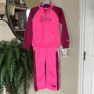 Brand New Puma Neon Pink Tracksuit Zip Up Track Jacket & Pants Glitter Ruffle
